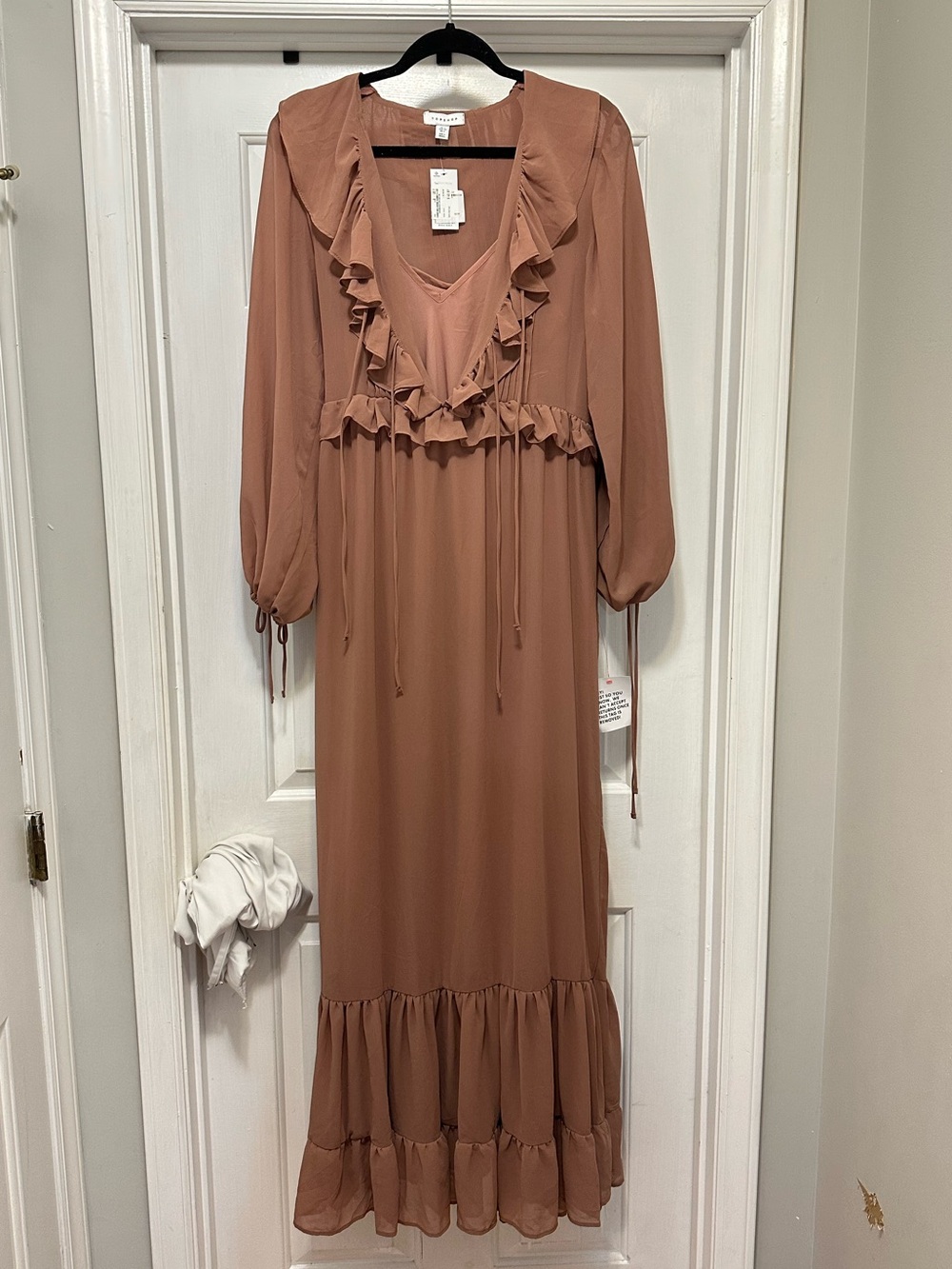 Woven Ruffle-Trim Maxi Dress in Dusty Rose